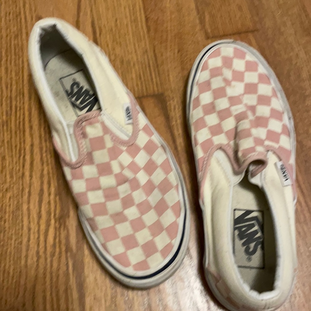 Pink and white Checkerboard Van Slip Ons women’s 6.5